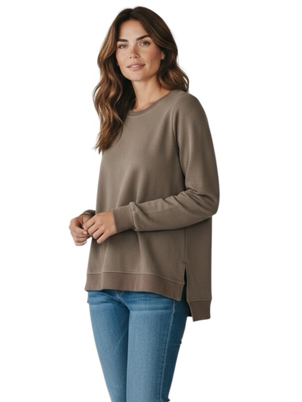 Annabelle Taupe Lace Up Back Sweatshirt NWT Crochet Detail Boho Long Sleeve M